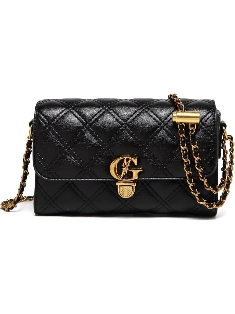 Quilted Mini Crossbody Bag with Gold Chain Strap & Top Handle Wallet - Small